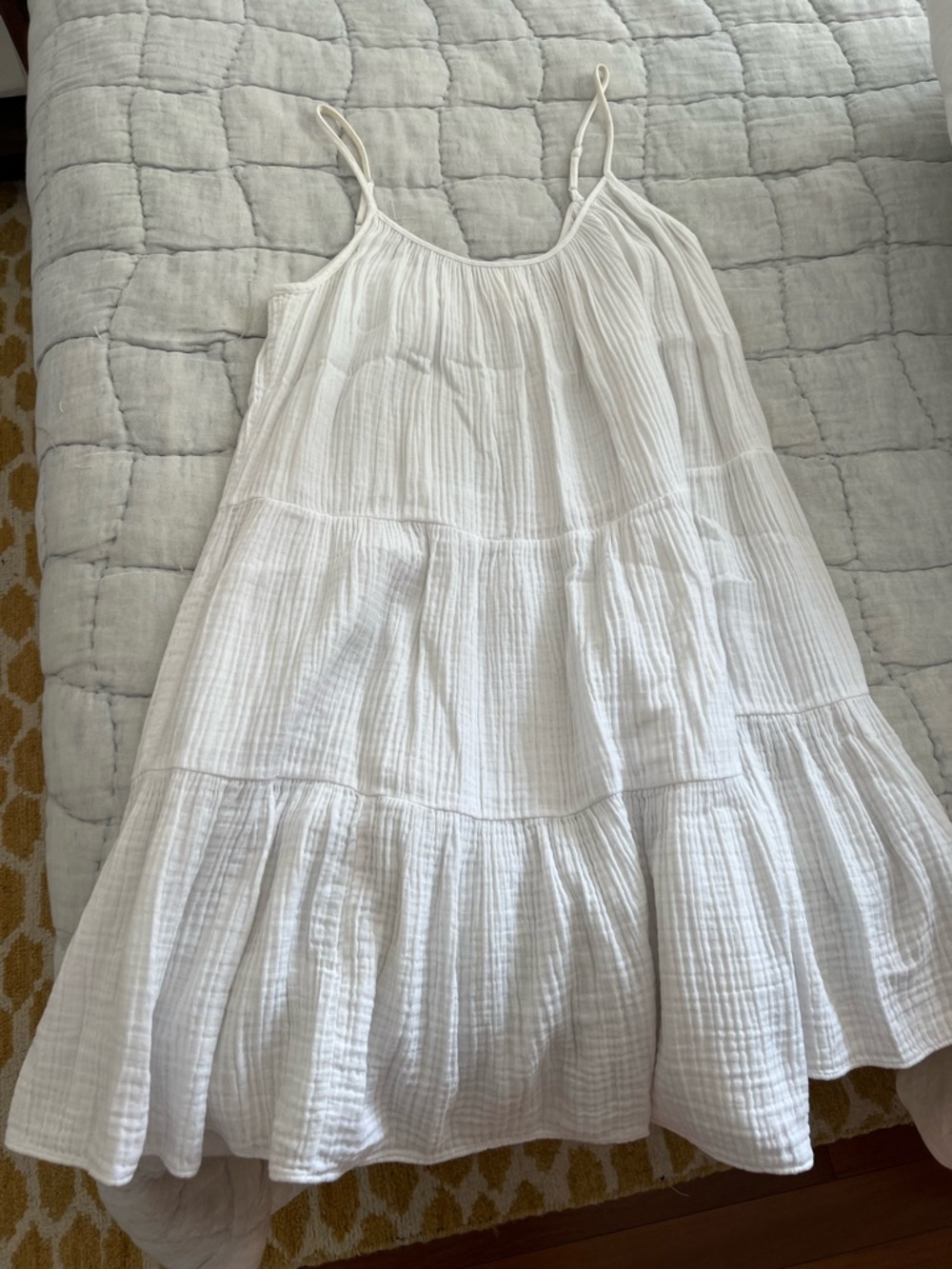 H&M White Tiered Cotton Spaghetti-Strap Dress